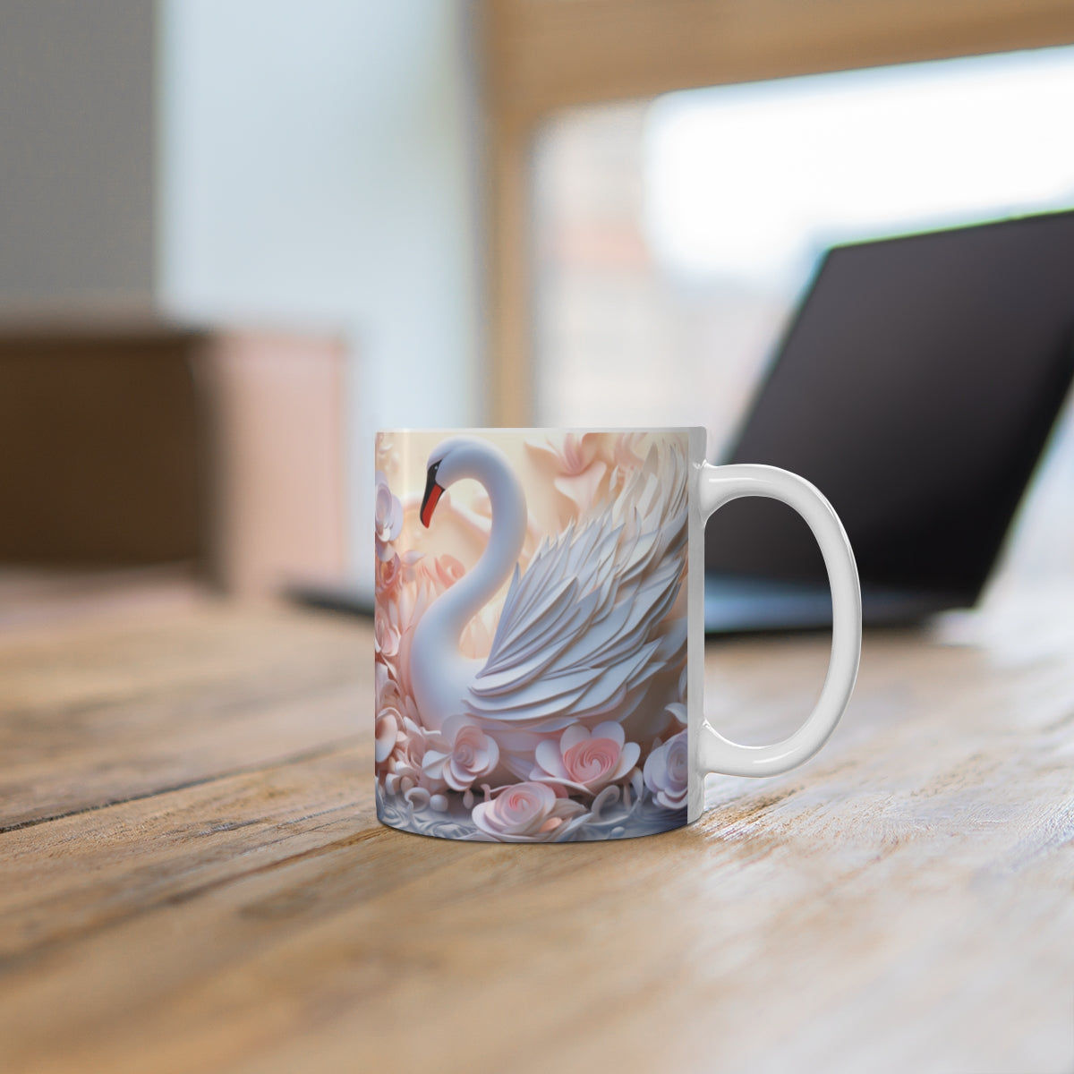 Elegant Swan and Roses Design Coffee Mug