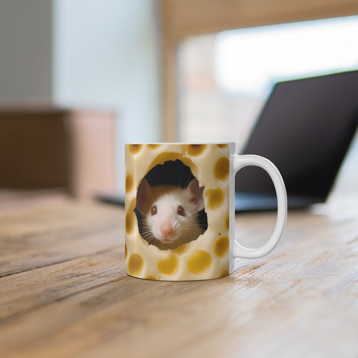 Cute Mouse in Swiss Cheese Pattern Mug