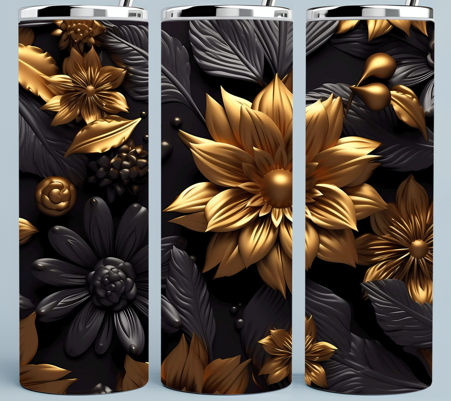 Black and Gold Flowers tumbler