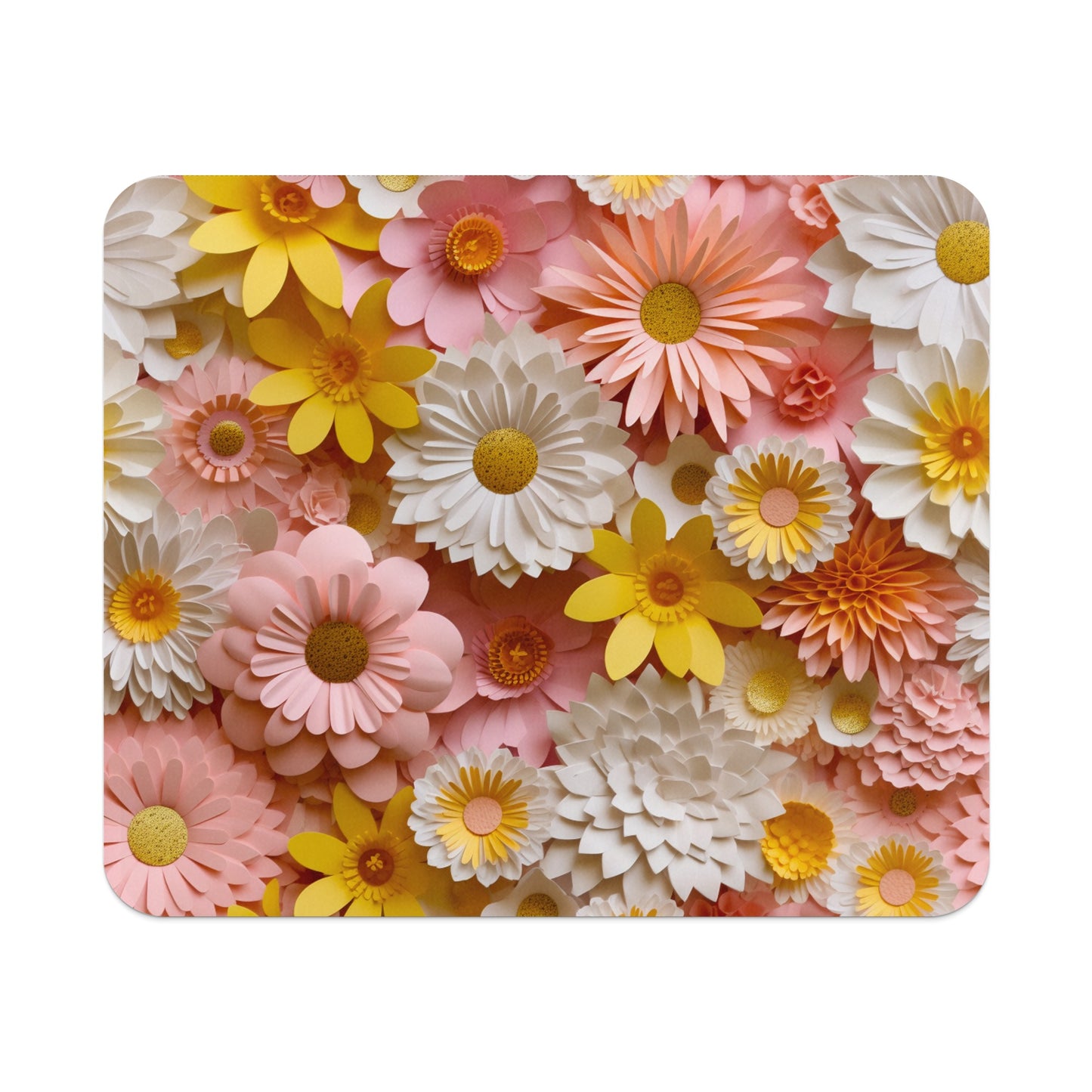 Pastel Yellow and Pink Flower Artwork Mouse Pad