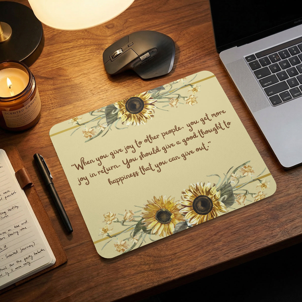 Mousepad with sunflowers and quote: "When you give joy to other people."