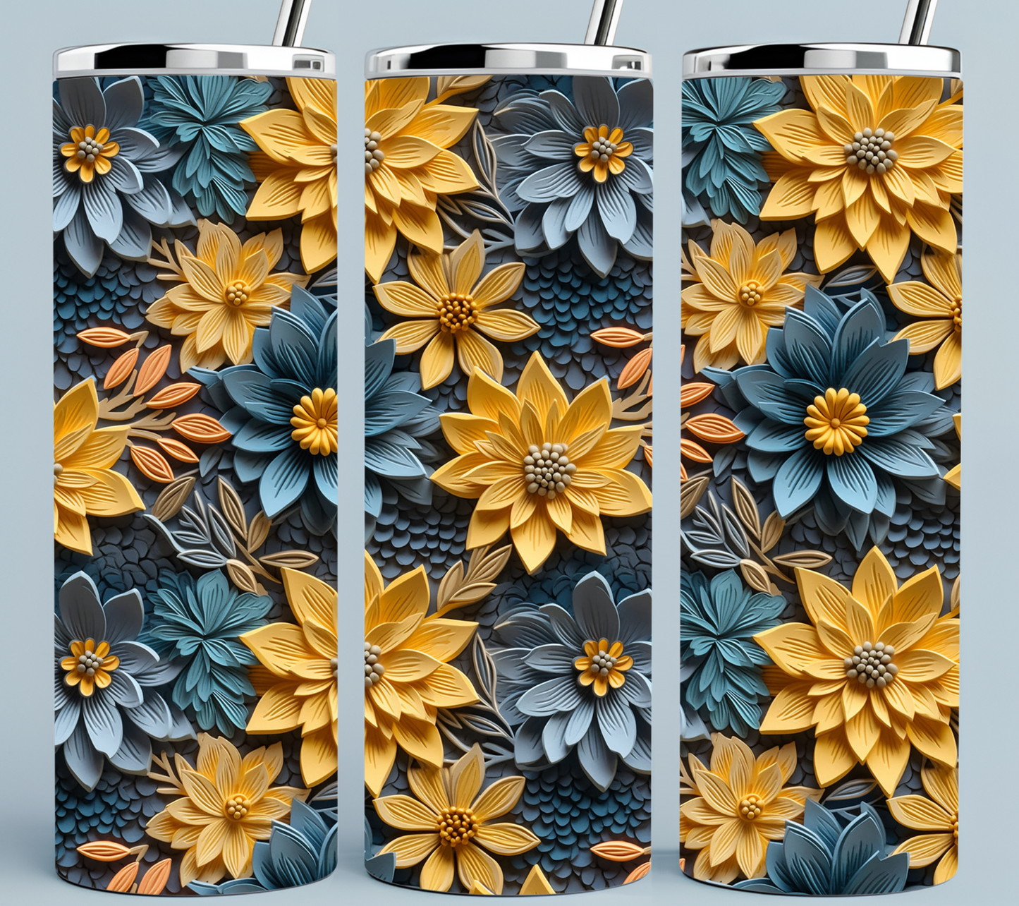 Blue and Gold Flower tumbler