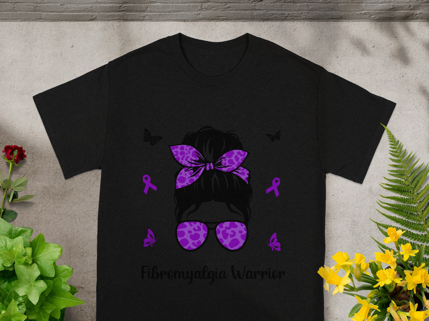 Fibromyalgia Warrior Black Shirt with Purple Design