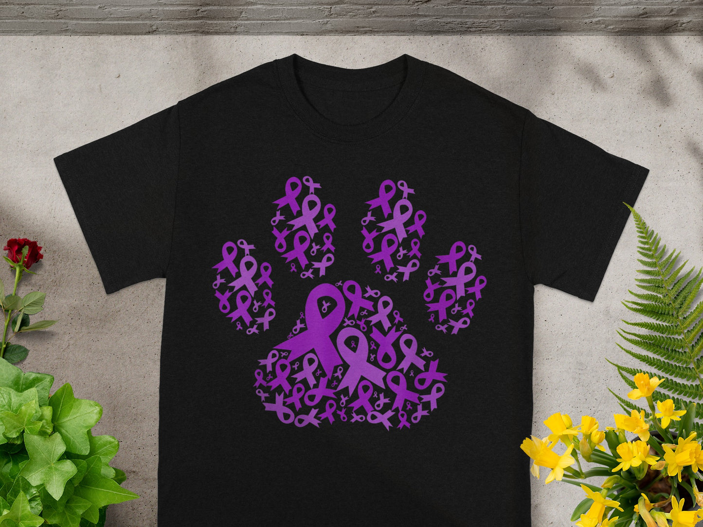 Purple Ribbon Paw Print Awareness Graphic T-shirt