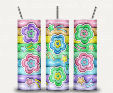Rainbow 3D Puff with flowers Tumbler