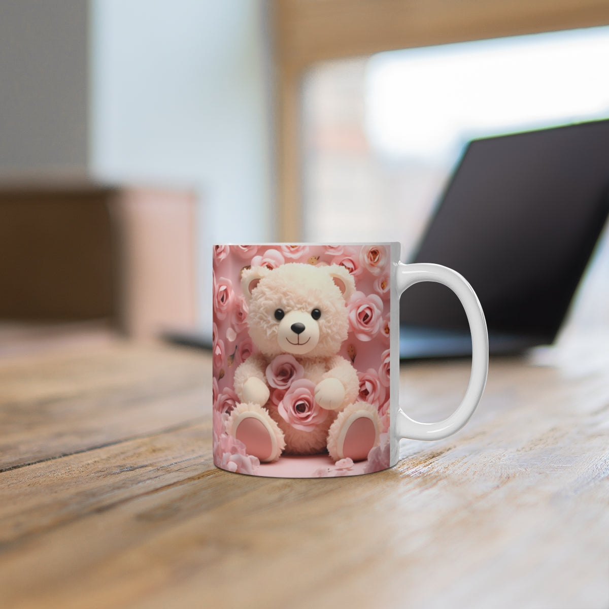 Cute Teddy Bear Surrounded by Pink Roses Mug