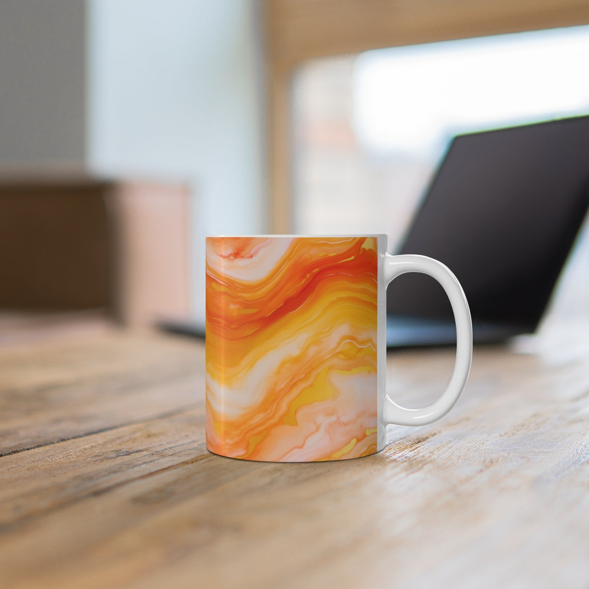 Vibrant Orange and Yellow Swirl Design Mug