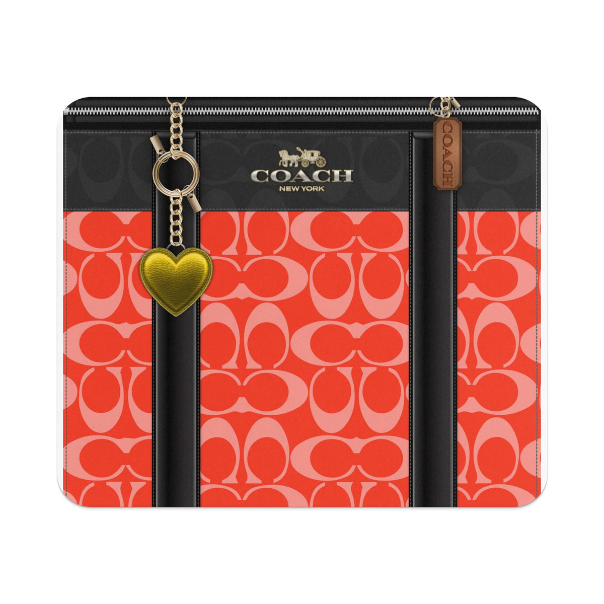Coach New York wallet with iconic C-monogram and gold heart charm.