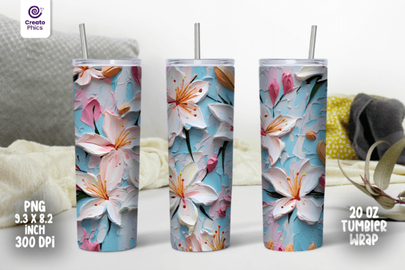 Baby Blue, White and Pink Lily tumbler