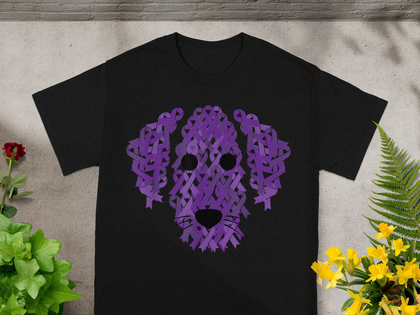 Purple Dog Graphic Design Black T-shirt