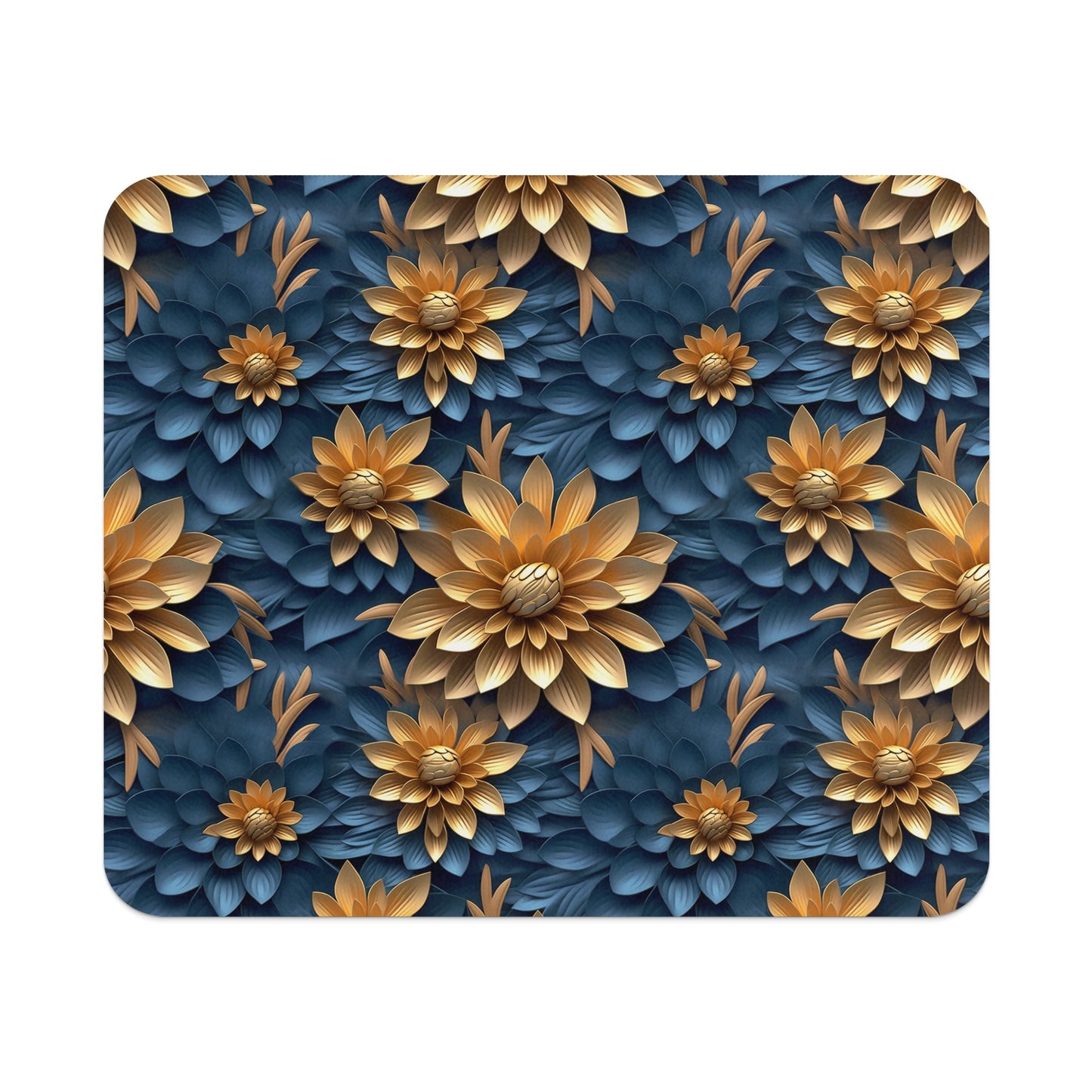 Elegant Gold and Blue Floral Pattern Design Mousepad