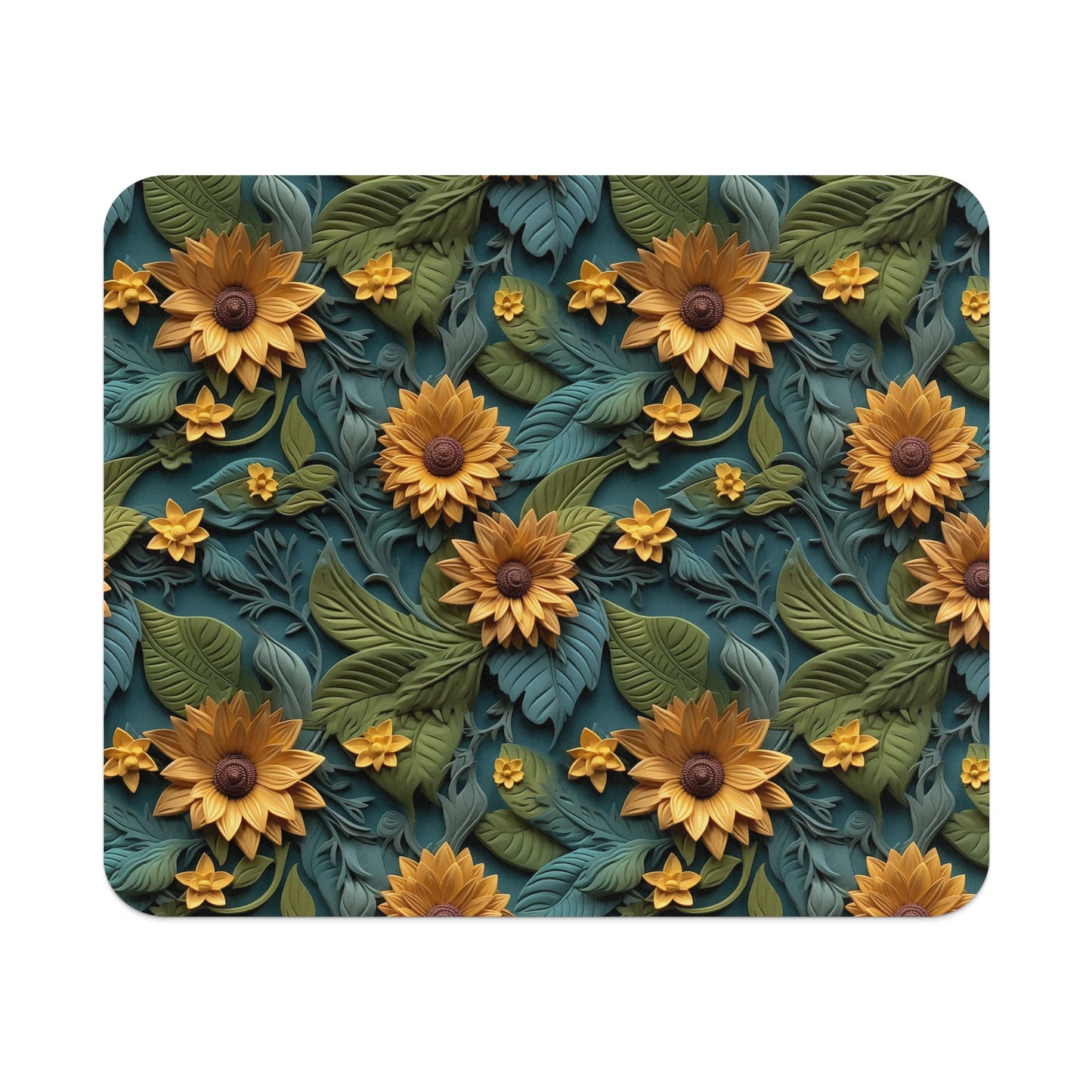 Sunflower and Leaf Pattern Design with Green Background