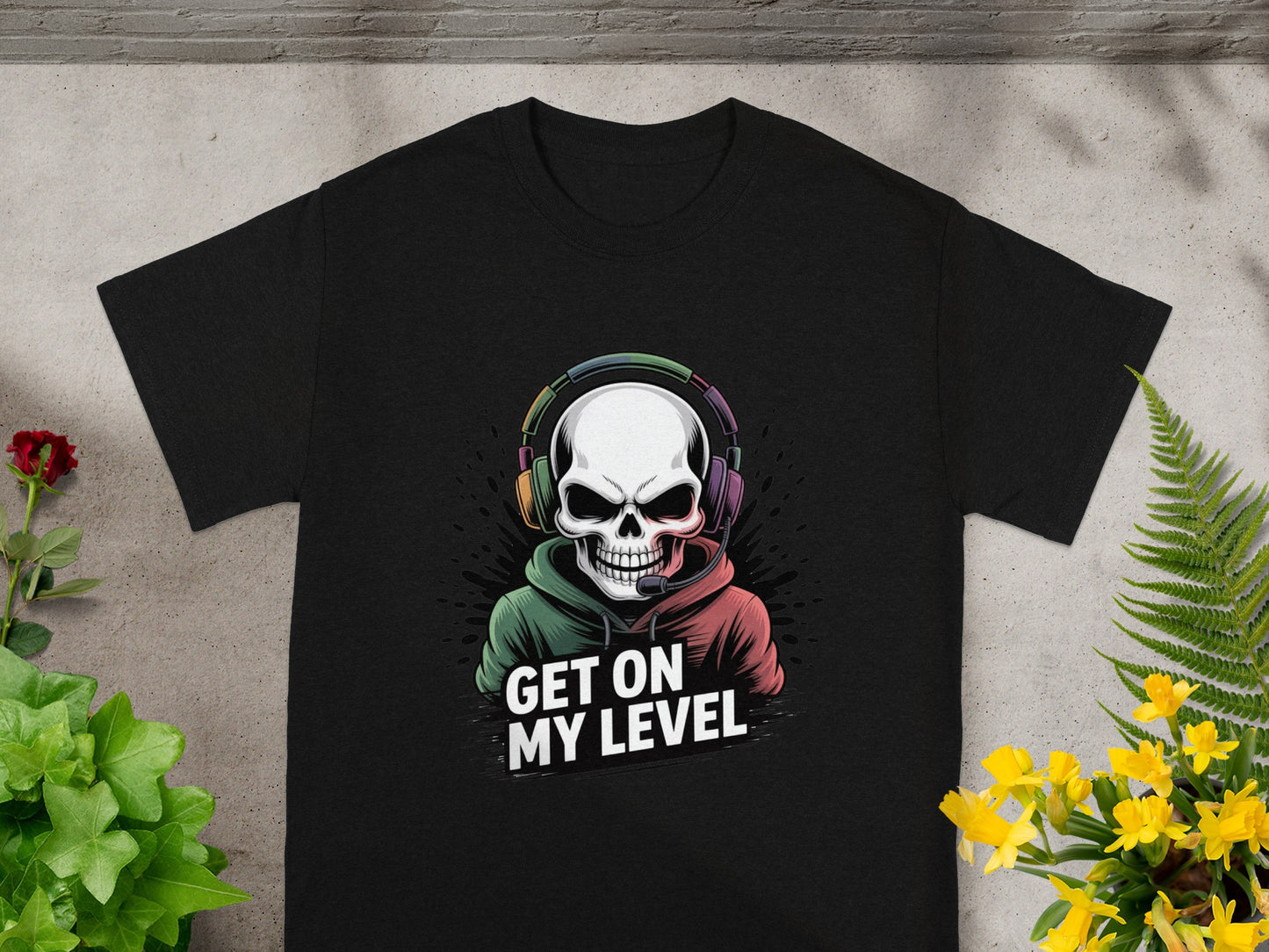 Get On My Level Skull with Headphones T-shirt