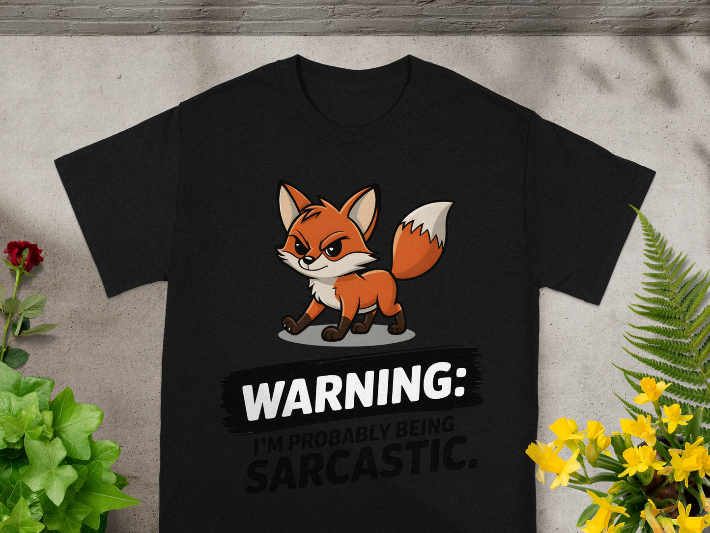 Warning Sarcastic Fox Cartoon Graphic T-shirt