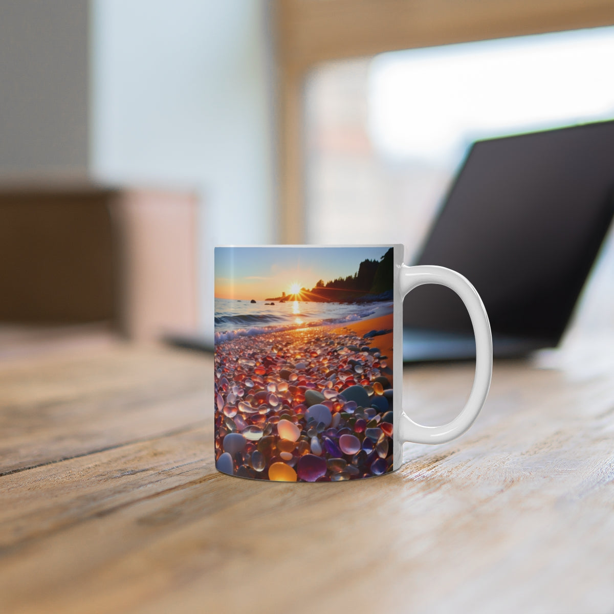 Stunning Sunset with Colorful Pebbles Mug
