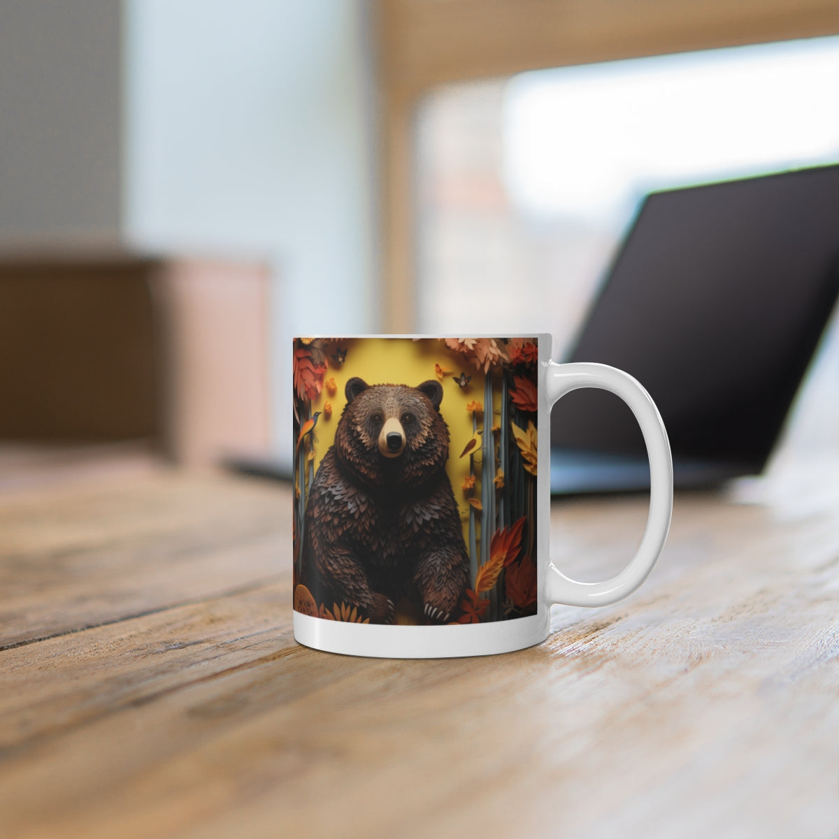 Bear Autumn Leaves Design Mug for Nature Lovers