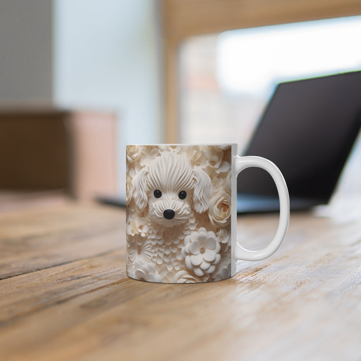 Cute Puppy and Flowers Design Ceramic Coffee Mug