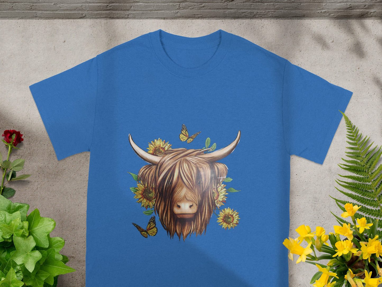 Highland Cow Sunflowers and Butterflies T-Shirt