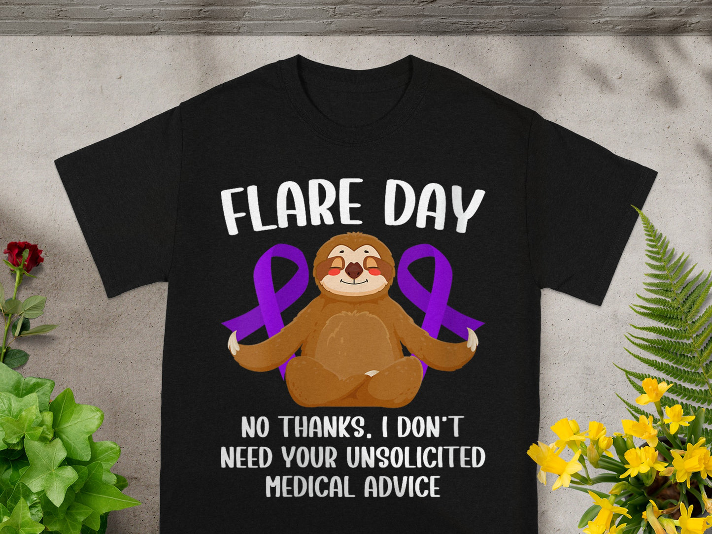 Flare Day Sloth With Purple Ribbon Graphic Tee