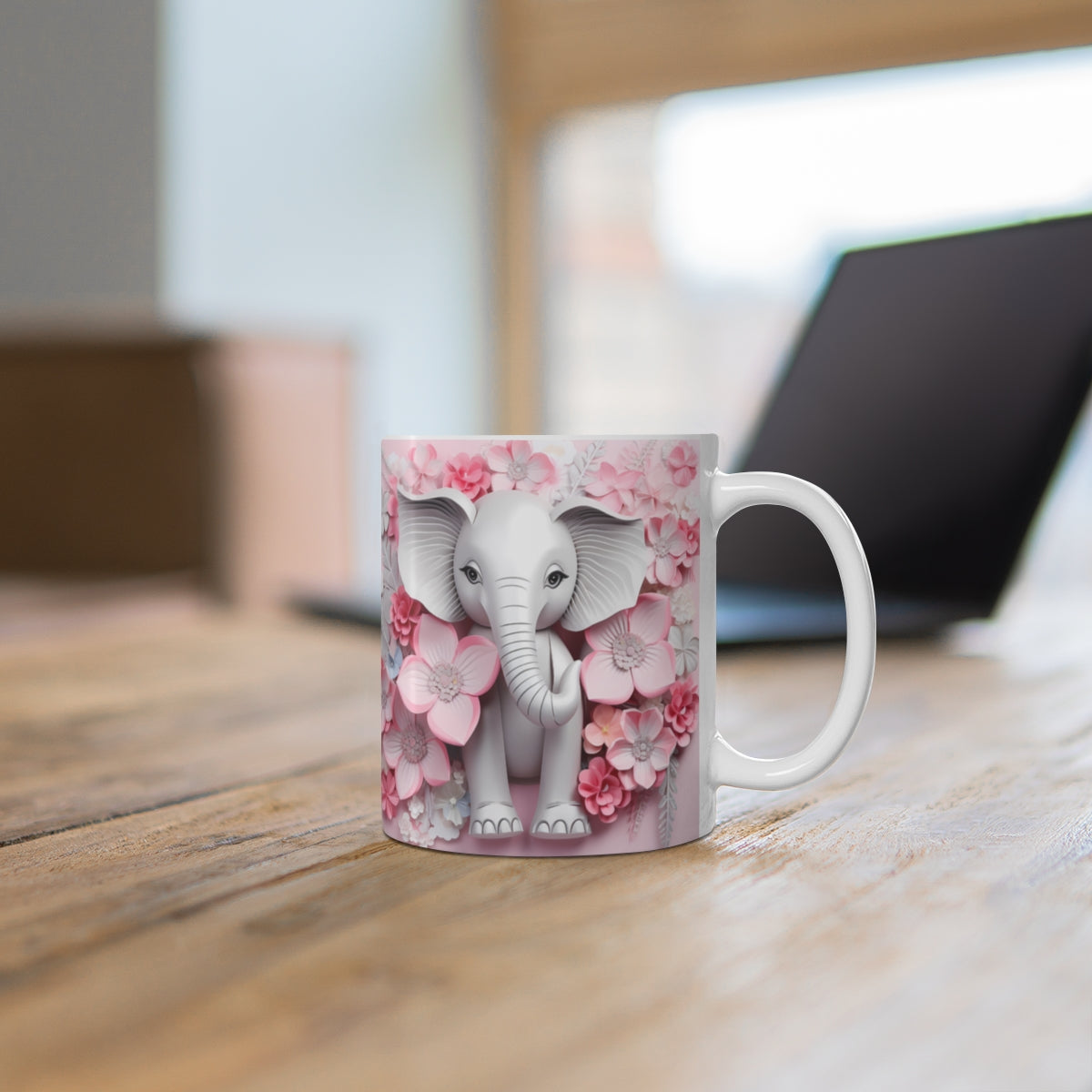 Cute Elephant with Pink Flowers Mug for Coffee Lovers