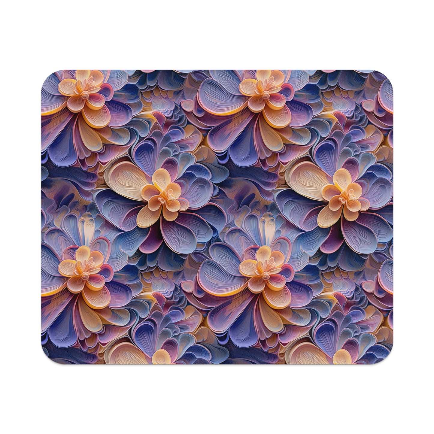 Abstract Purple and Pink Flower Design Mouse Pad