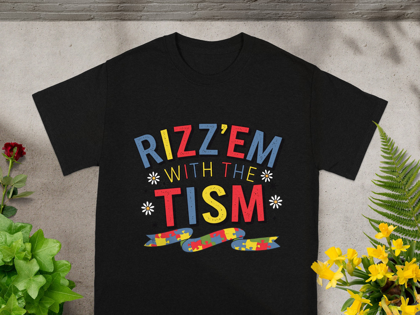 Rizz'em With The Tism Colorful Text Graphic Tee
