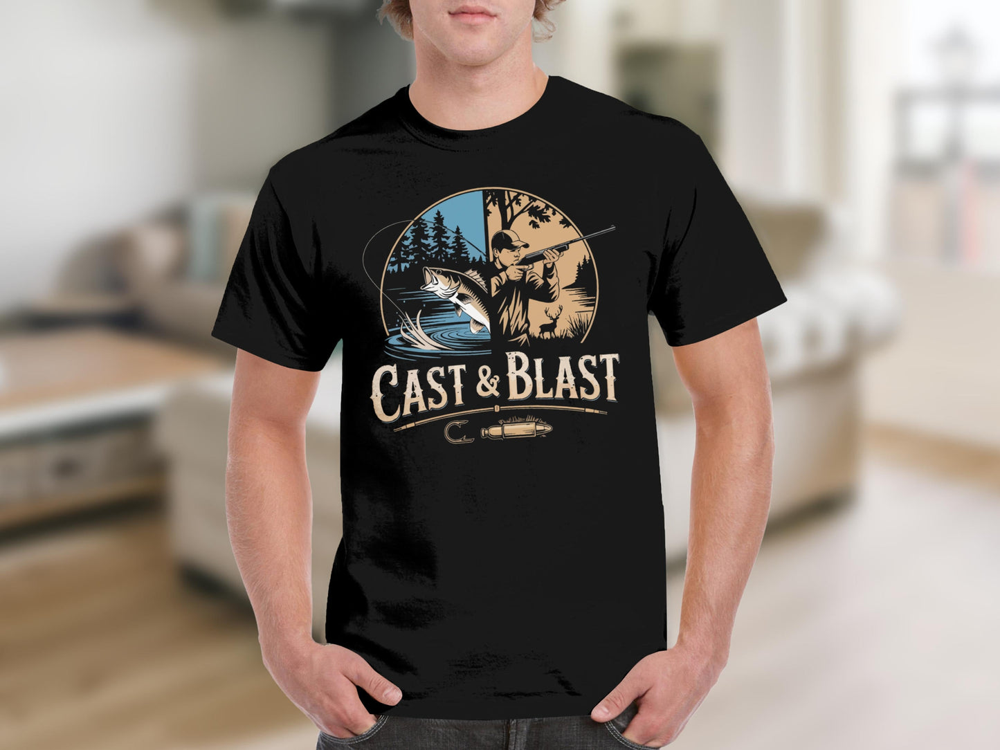 Cast and Blast Fishing And Hunting Themed T-Shirt