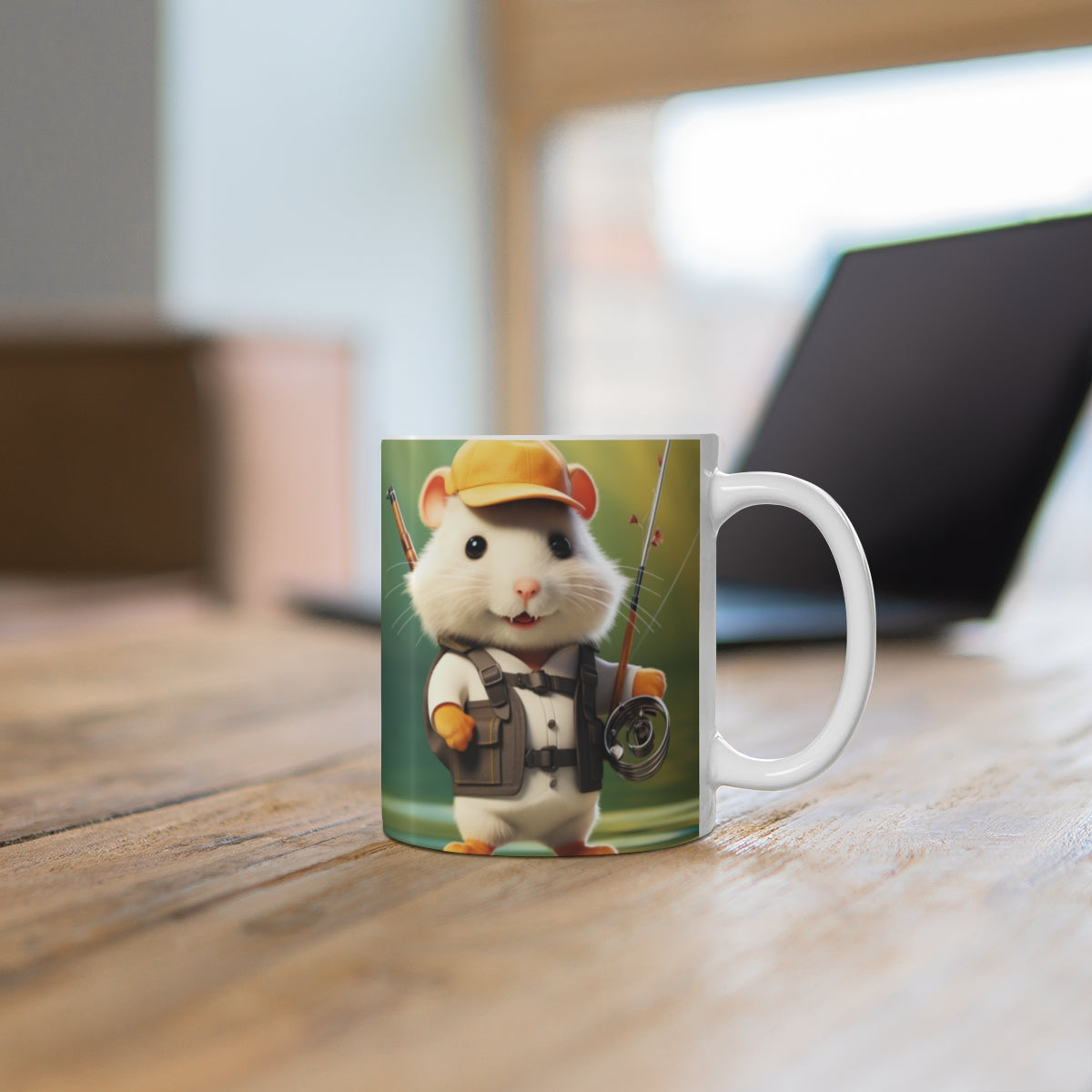 Cute Hamster Fisherman Design on Coffee Mug