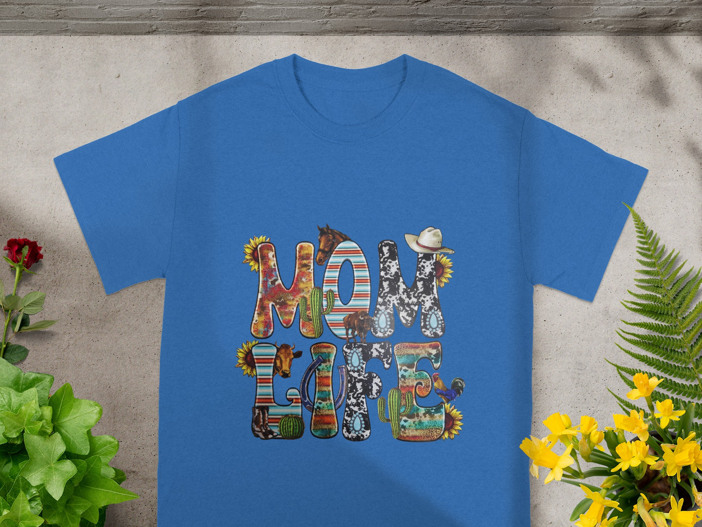 Colorful Mom Life Cowboy Hat Farm Animal Shirt