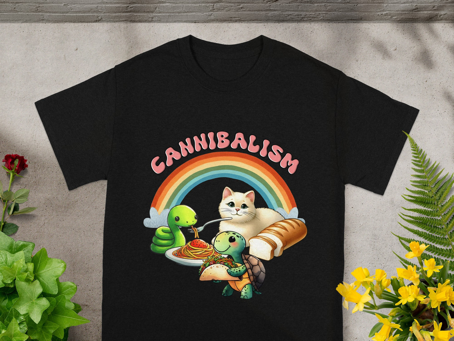 Cannibalism Rainbow Cat Turtle Snake Graphic T-shirt