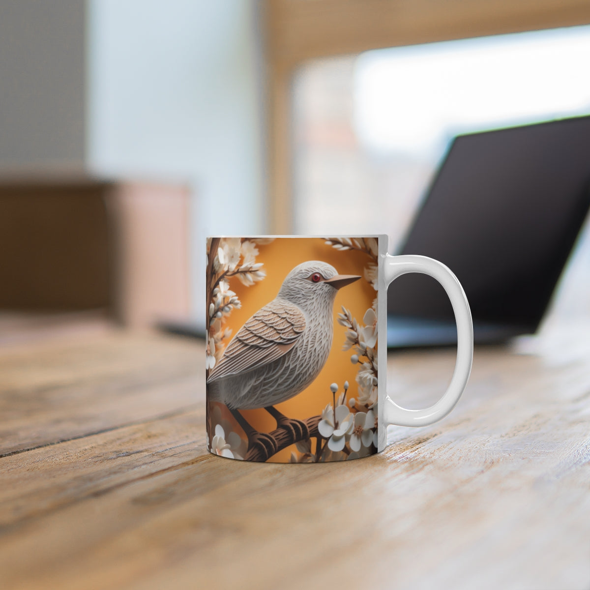 Bird and Floral Design Coffee Mug for Nature Lovers