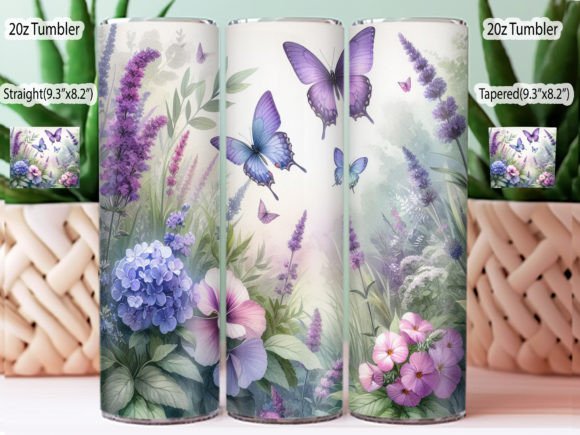 Blue and Purple Butterflies and flower tumbler
