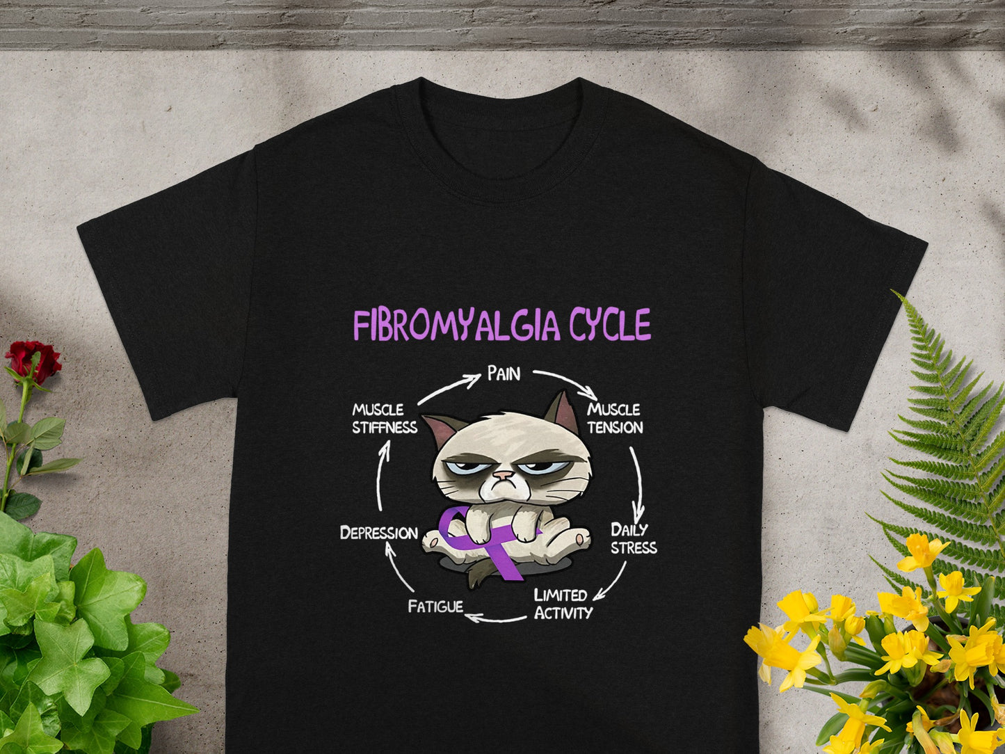 Fibromyalgia Cycle Cat Meme Graphic T-Shirt