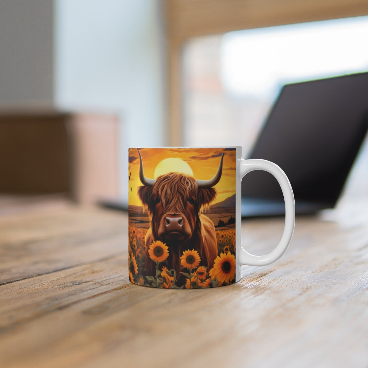 Highland Cow and Sunflowers Ceramic Coffee Mug