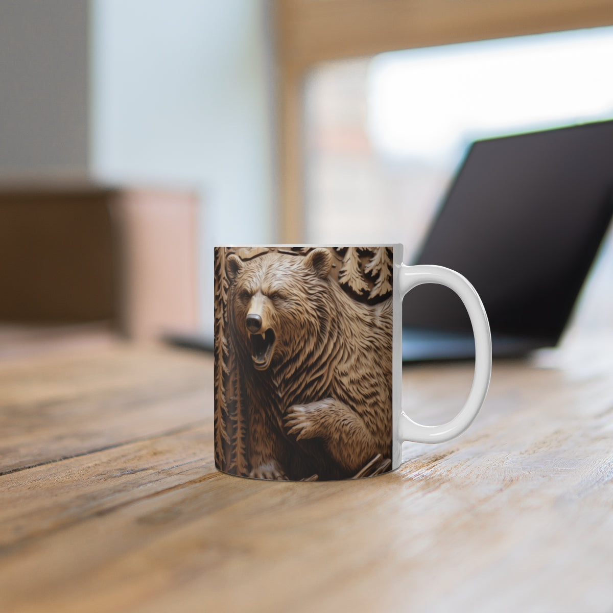 Intricately Detailed Roaring Bear Design Coffee Mug