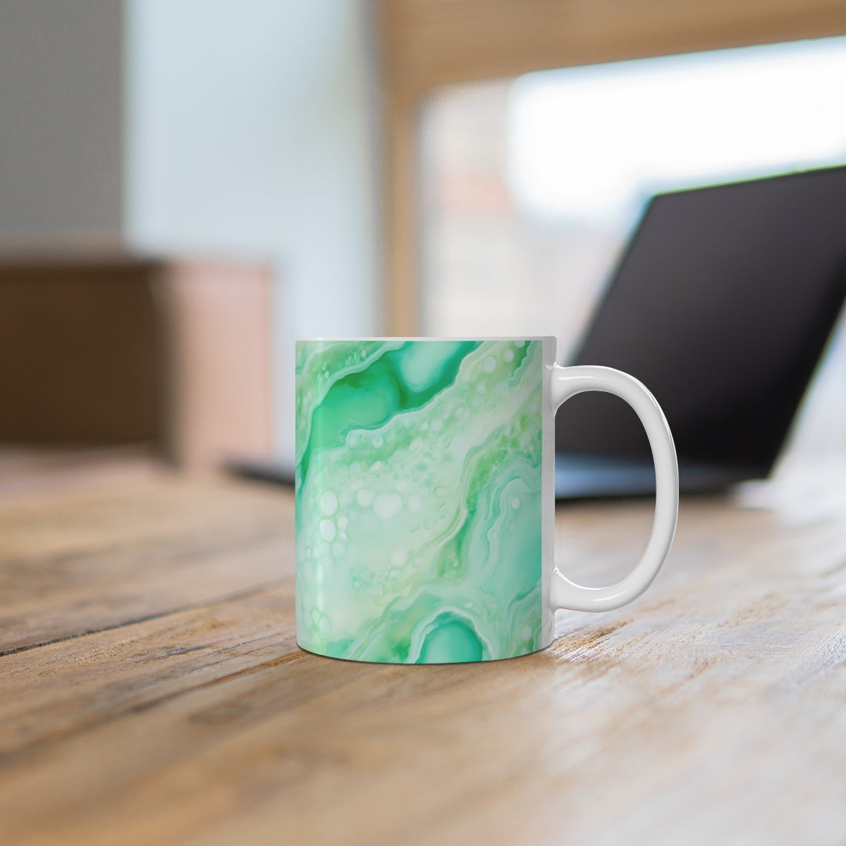 Green Marbled Design Ceramic Mug for Home Office