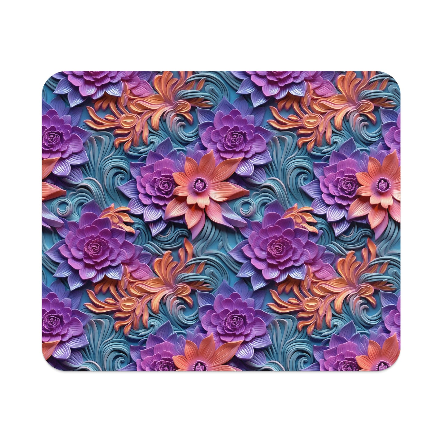 Purple and Orange Floral Pattern Design Mouse Pad