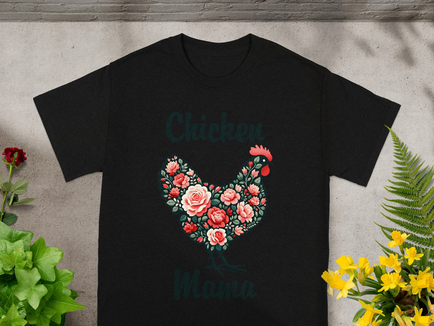 Chicken Mama Floral Design Graphic T-Shirt