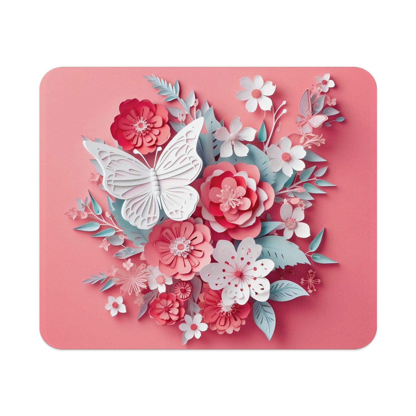 Colorful Floral Bouquet and Butterfly Art Mousepad