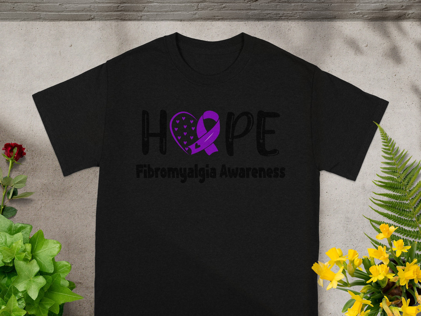 Hope Fibromyalgia Awareness Ribbon Black Shirt
