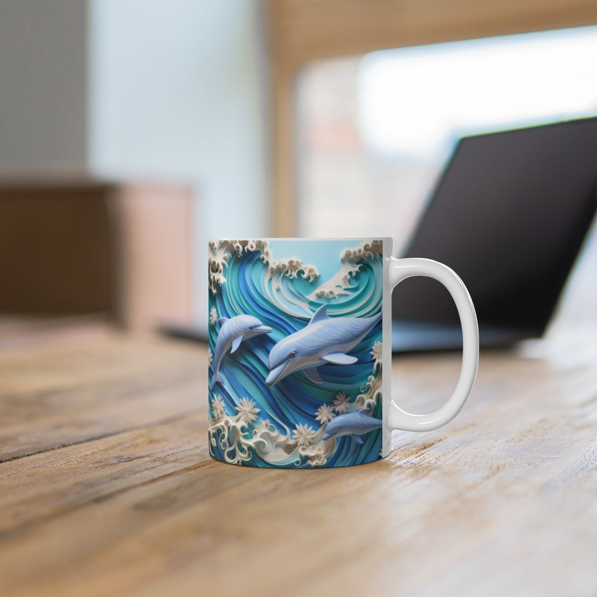 Beautiful Dolphins Surfing Waves Mug Office Decor