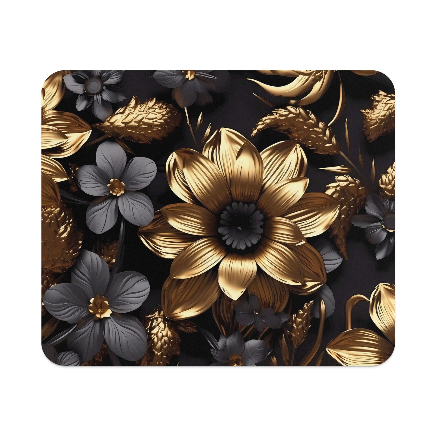 Elegant Black and Gold Floral Design on Black Mat
