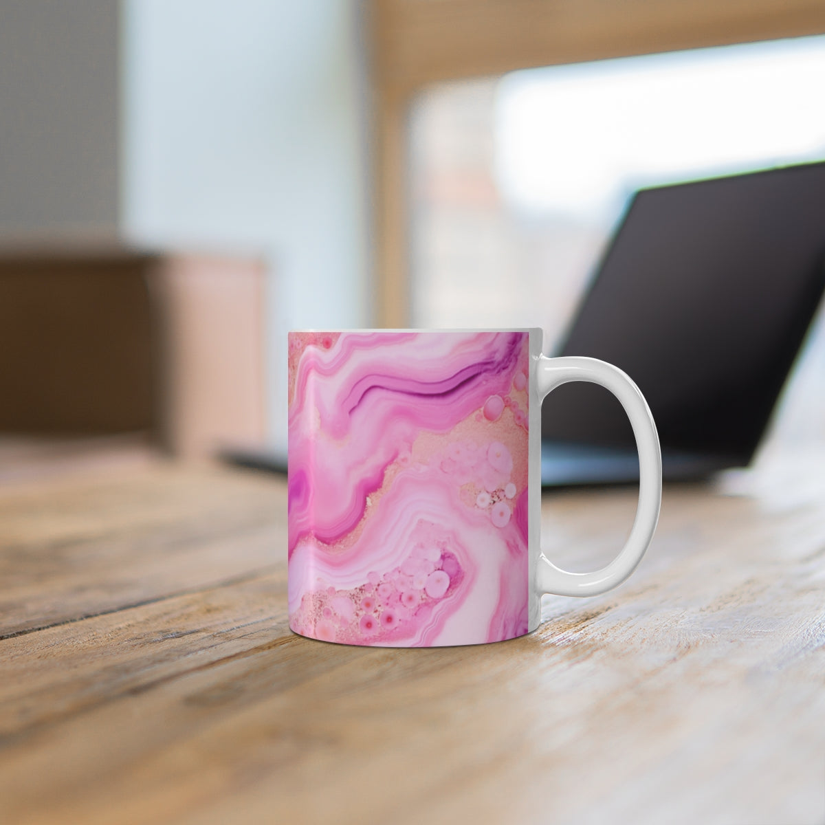 Pink Swirling Abstract Design Ceramic Coffee Mug