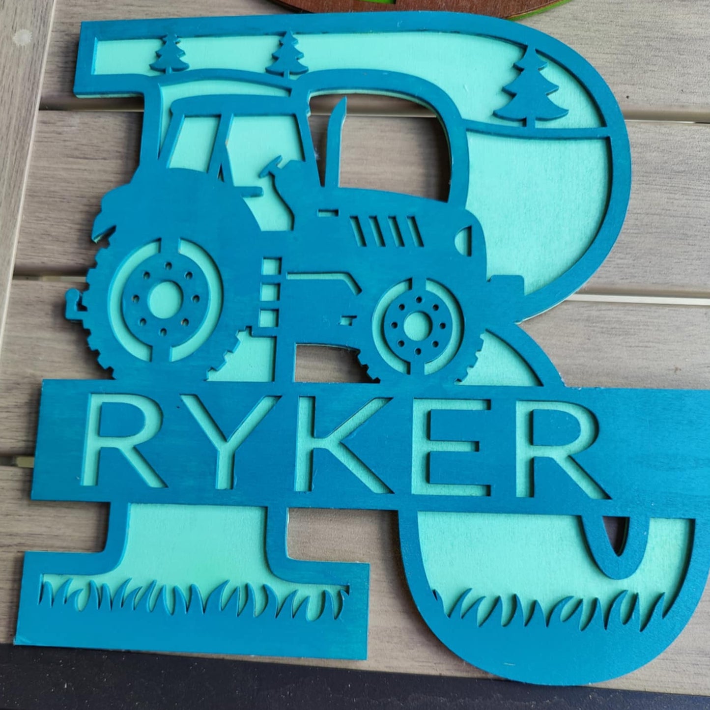 Kids room sign Farm Tractor Monogram