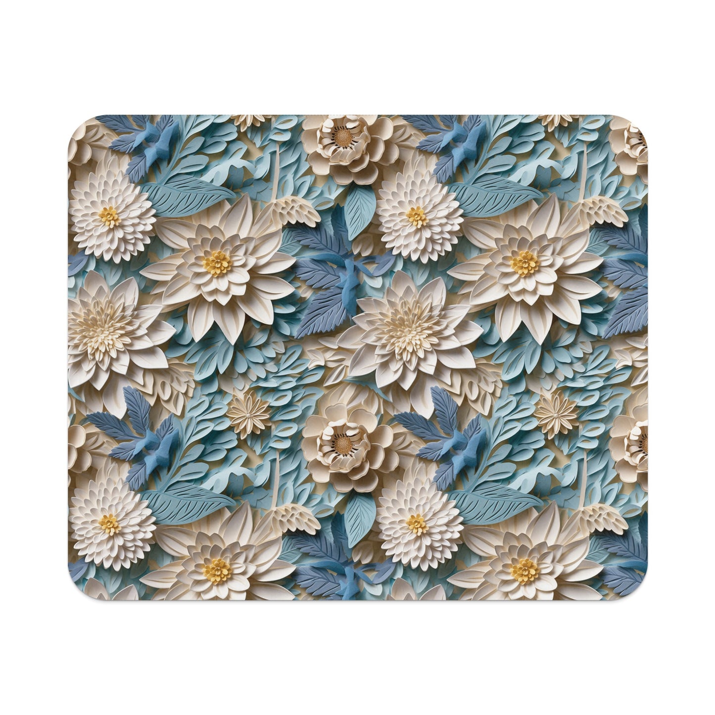 Elegant Blue and Beige Floral Design Mouse Pad