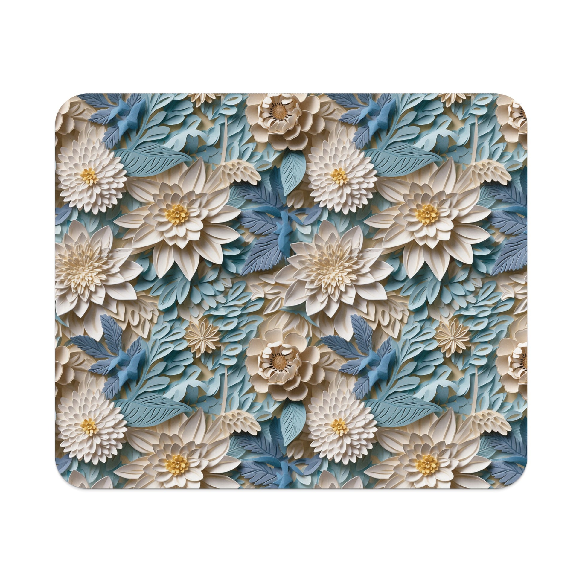 Elegant Blue and Beige Floral Design Mouse Pad