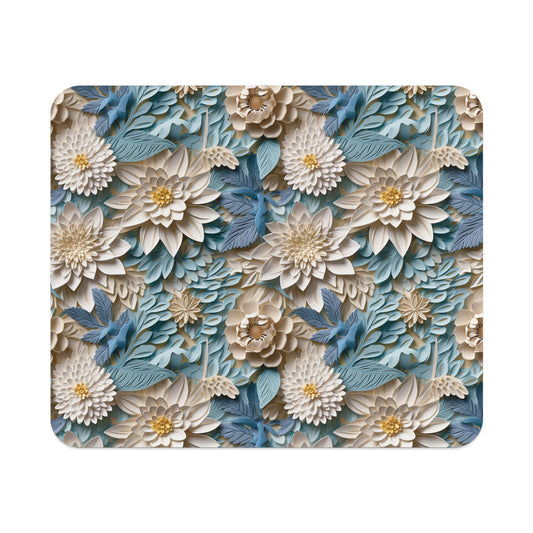 Elegant Blue and Beige Floral Design Mouse Pad