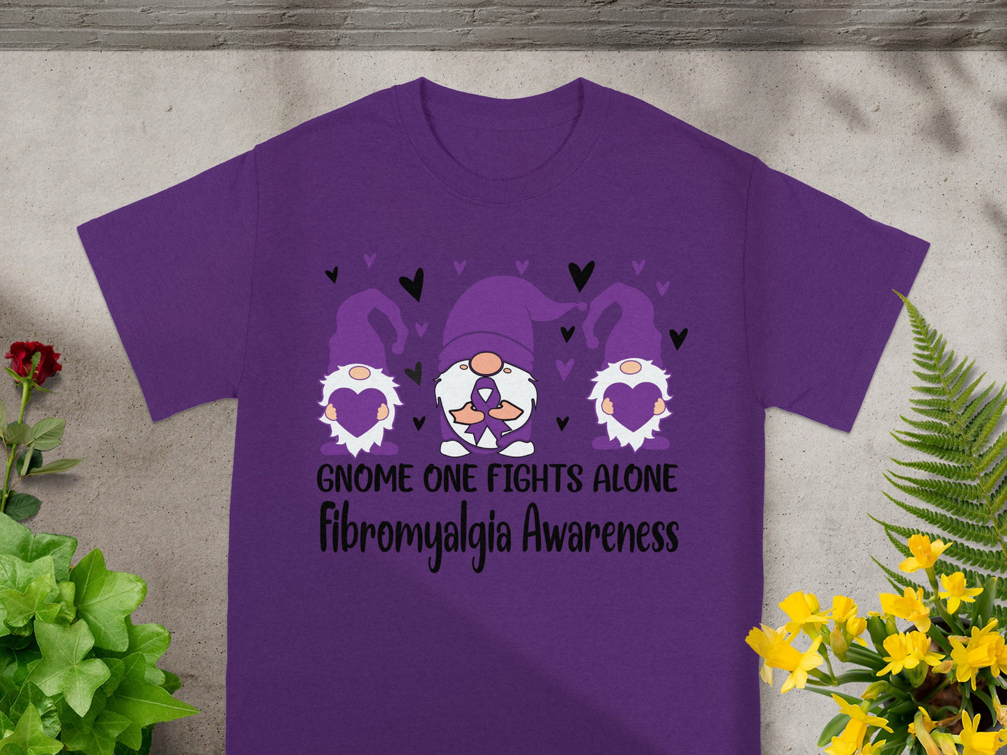 Gnome One Fights Alone Fibromyalgia Awareness Shirt