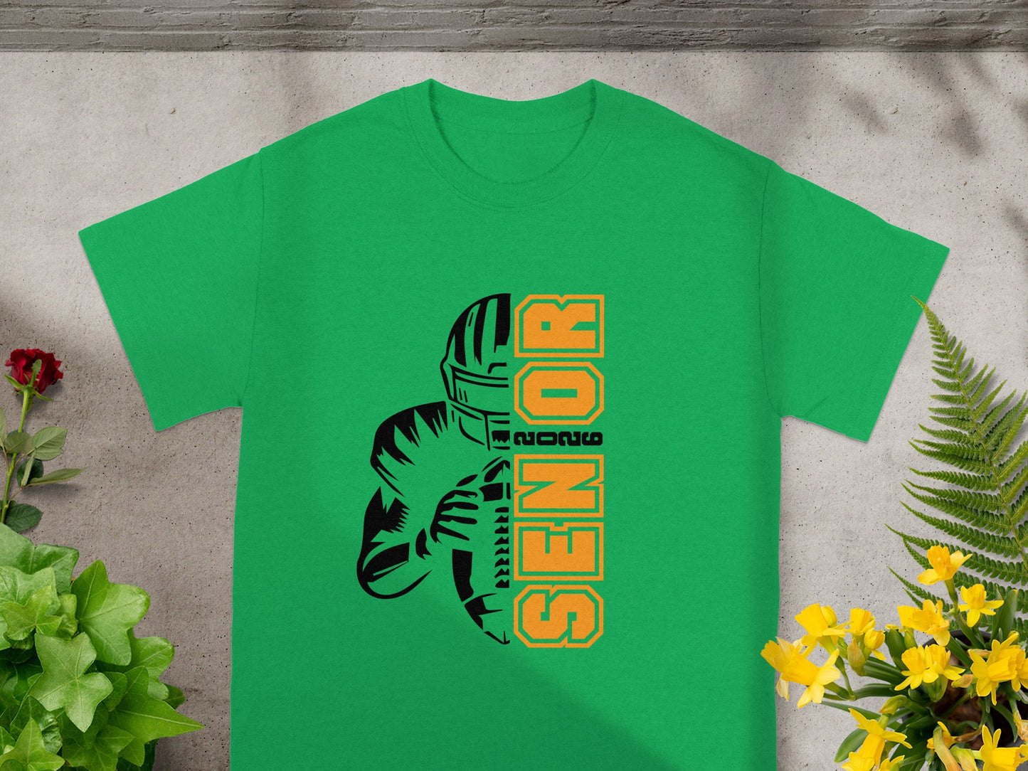 Senior Football Themed Graphic Green T-shirt