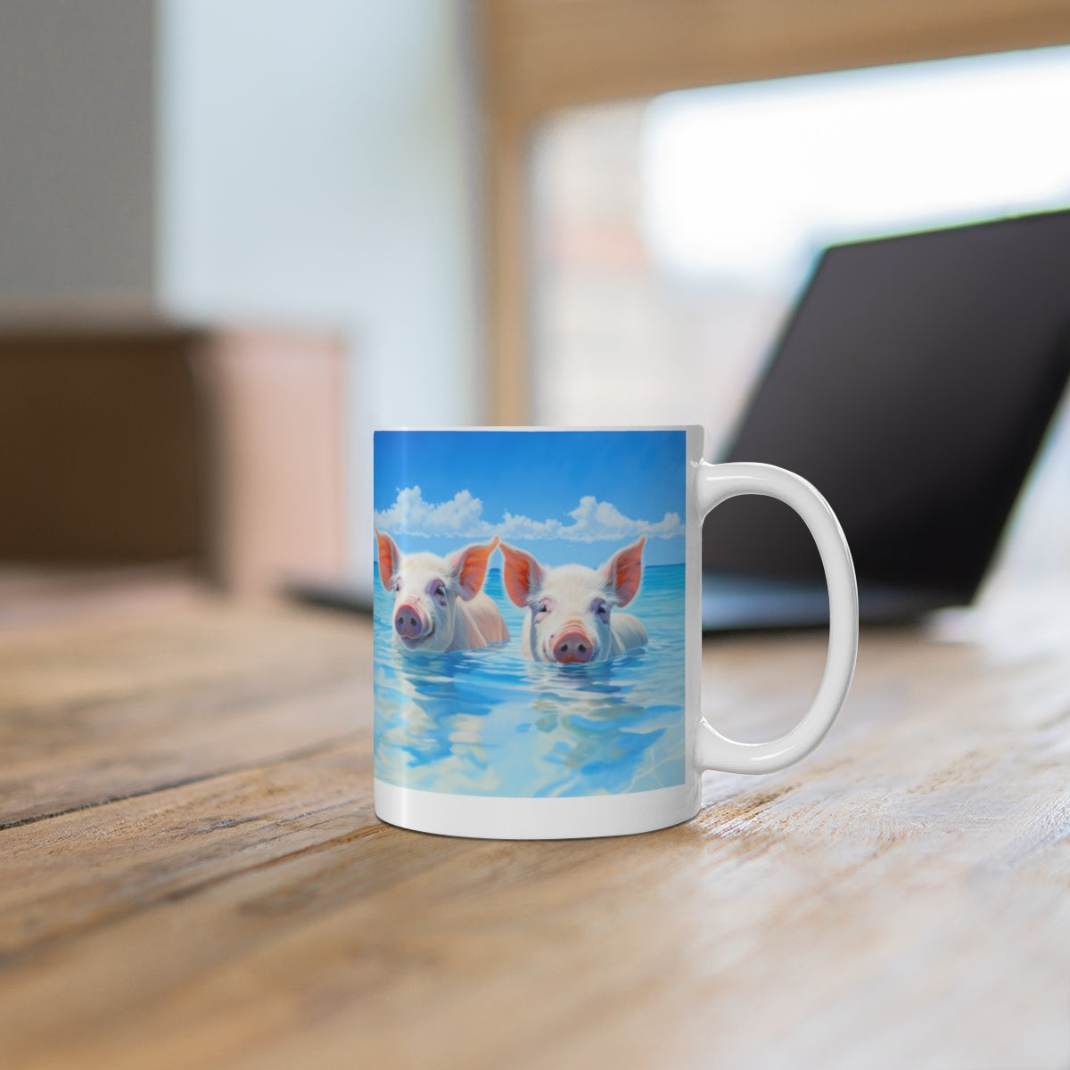 Adorable Piglets Swimming in Blue Sky Mug
